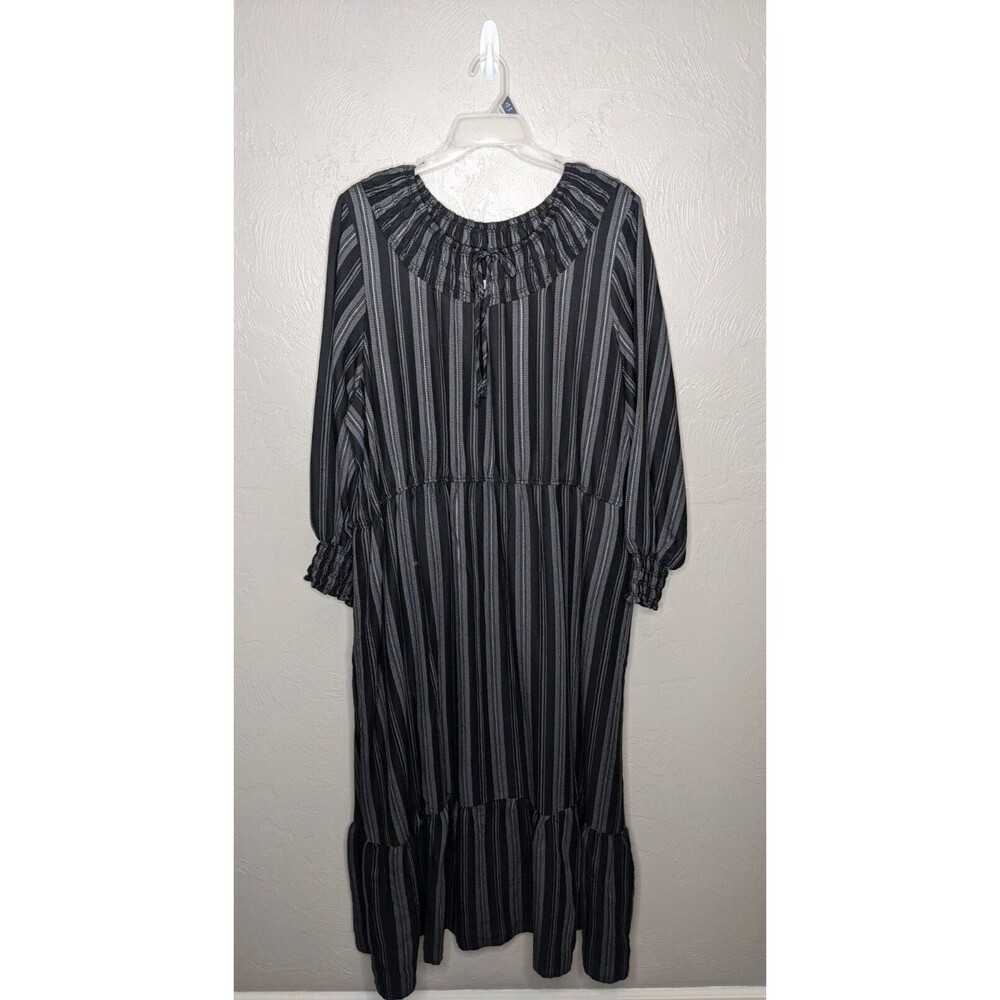 NWT Terra & Sky Womens Plus 3X Black Long Sleeve Pheasant Maxi Dress
